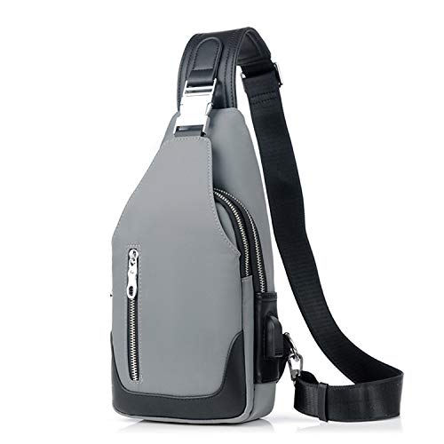 FANDARE Neu Brusttasche Herren Schultertasche Sling Bag Rucksack mit USB Umhängetasche Sporttasche für Wandern,Abenteuer,Sport, Reisen und Joggen Grau b von FANDARE