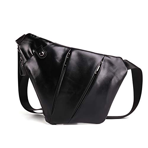 FANDARE Neu Brusttasche Segmentiert Schultertasche Herren Sling Bag Leder Crossover Rucksack Umhängetasche Sporttasche für Wandern Abenteuer Sport Reisen Wasserdicht Crossbody Bag Schwarz von FANDARE