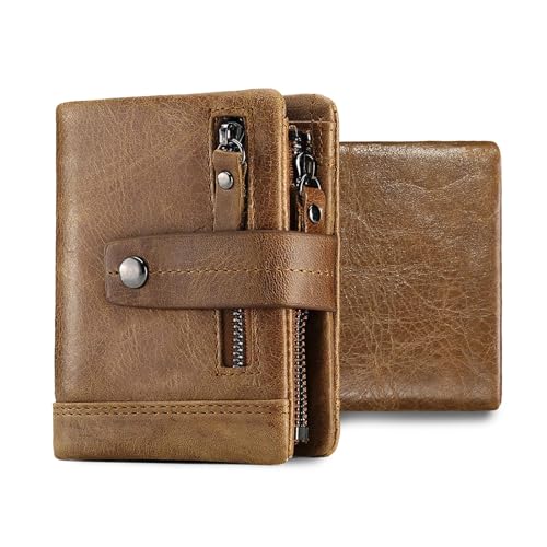 FANDARE Neu Geldbörse Damen Herren Slim Wallet mit Münzfach & RFID Schutz Leder Kartenetui Kreditkartenetui Mini Portmonee Geldbeutel Portemonnaie klein 13 Fächer für Kreditkarten Khaki von FANDARE