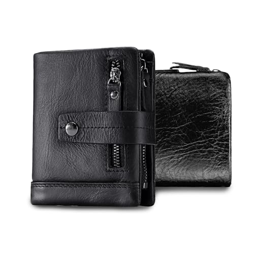 FANDARE Neu Geldbörse Damen Herren Slim Wallet mit Münzfach & RFID Schutz Leder Kartenetui Kreditkartenetui Mini Portmonee Geldbeutel Portemonnaie klein 13 Fächer für Kreditkarten Schwarz von FANDARE
