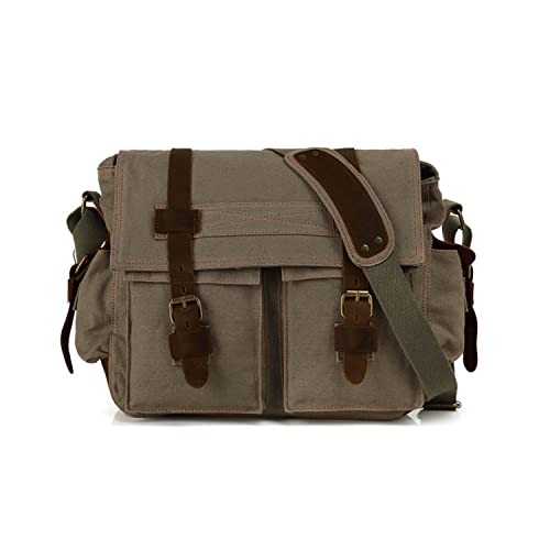FANDARE Neu Retro Messenger Bag Umhängetasche Schultertasche 14 Zoll Laptoprucksäcke Herren Frauen Tasche Kuriertasche Multifunktions Canvas Armee Grün von FANDARE