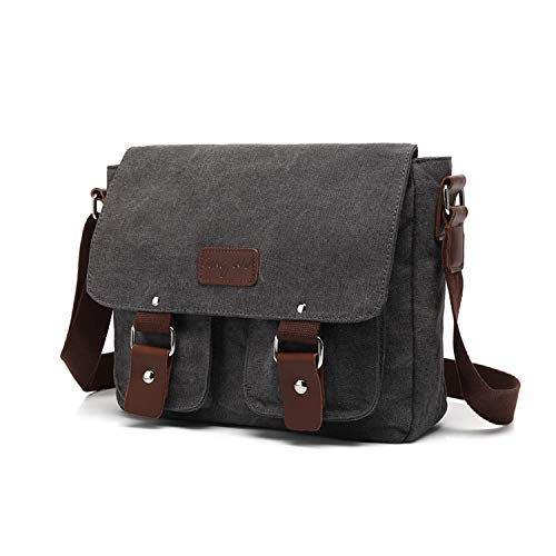 FANDARE Neu Retro Umhängetasche Herren Damen Schultertaschen Crossbody Messenger Handy Umhängetasche Segeltuch Männerhandtasche Arbeit Schulranzen Outdoor Reise Party Stadttasche Dunkelgrau von FANDARE