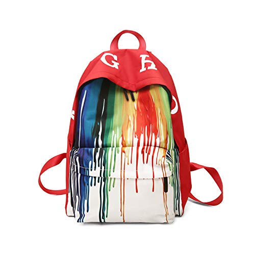 FANDARE Neu Schulrucksack Graffiti Schultasche Junge Mädchen Rucksäcke Schulranzen Teenager Backpack Tagesrucksack Reise Daypacks Damen Herren Kinderrucksäcke Wasserdicht Polyester Rot von FANDARE