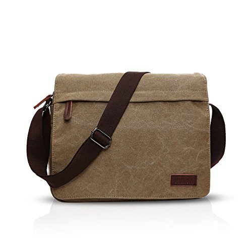 FANDARE New Umhängetasche Herren 9.7-Zoll-Laptop Studenten Reisen Postbote Crossbody Bag Große Kapazität Multi-Tasche Verschleißfest Leinwand Khaki B von FANDARE