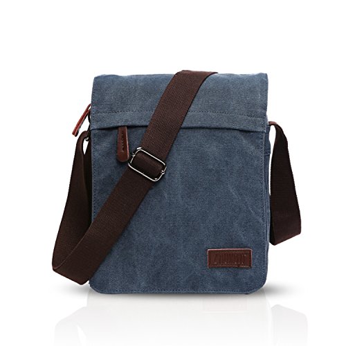 FANDARE New Umhängetasche Herren Studenten Reisen Postbote Crossbody Bag Große Kapazität Multi-Tasche Verschleißfest Leinwand Blau A von FANDARE