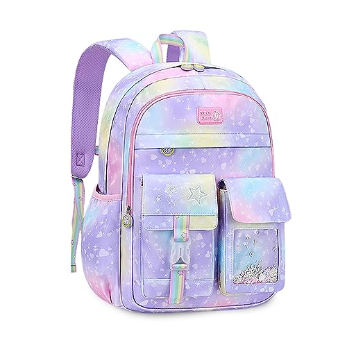 FANDARE Niedlich Kinderrucksack Galaxy Schulranzen Mädchen Junge Schulrucksack Büchertaschen Rucksack Hochschule Schultertasche für Outdoor Reisen Schule Daypacks mit Brustgurt Lila A von FANDARE