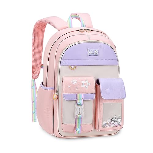 FANDARE Niedlich Kinderrucksack Galaxy Schulranzen Mädchen Junge Schulrucksack Büchertaschen Rucksack Hochschule Schultertasche für Outdoor Reisen Schule Daypacks mit Brustgurt Rosa von FANDARE