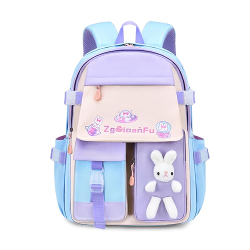 FANDARE Niedlich Kinderrucksack Kinder Rucksack Schulranzen Mädchen Junge Schulrucksack Büchertaschen Wasserdicht Leichtgewicht Schulranzen Schultertasche für Outdoor Reisen Schule DaypacksBlau Lila A von FANDARE