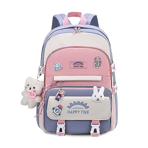 FANDARE Niedlich Kinderrucksack Schulranzen Mädchen Junge Schulrucksack Büchertaschen Rucksack Hochschule Schultertasche für Outdoor Reisen Schule Daypacks mit Gepäckfixierungsgurt Blau von FANDARE