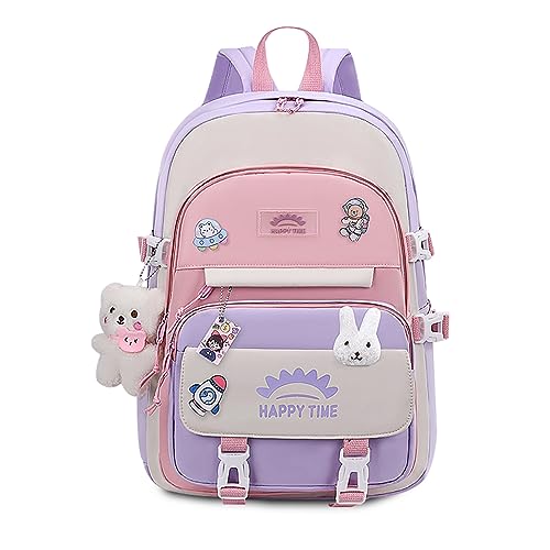 FANDARE Niedlich Kinderrucksack Schulranzen Mädchen Junge Schulrucksack Büchertaschen Rucksack Hochschule Schultertasche für Outdoor Reisen Schule Daypacks mit Gepäckfixierungsgurt Lila von FANDARE