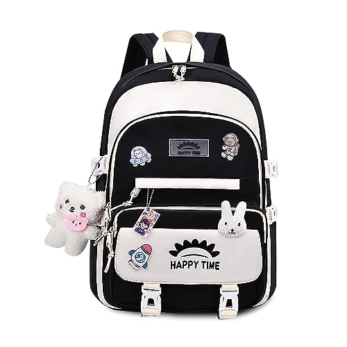 FANDARE Niedlich Kinderrucksack Schulranzen Mädchen Junge Schulrucksack Büchertaschen Rucksack Hochschule Schultertasche für Outdoor Reisen Schule Daypacks mit Gepäckfixierungsgurt Schwarz von FANDARE