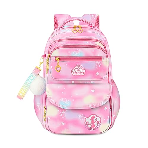 FANDARE Niedlich Kinderrucksack Schulranzen Mädchen Junge Schulrucksack Büchertaschen Rucksack Hochschule Schultertasche mit Kühlschrank-Fronttasche für Outdoor Reisen Schule Daypacks Rosa von FANDARE