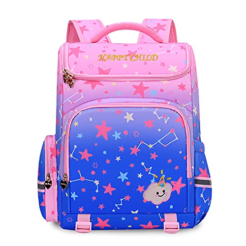 FANDARE Niedlich Kinderrucksack Schulranzen Schultaschen Jungen Mädchen Schulrucksack Kinder Schultasche für Schüler Outdoor Reise Daypacks Kindergartentasche Rucksack Wasserdicht Blau Rosa A von FANDARE