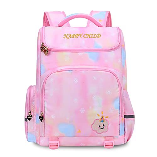 FANDARE Niedlich Kinderrucksack Schulranzen Schultaschen Jungen Mädchen Schulrucksack Kinder Schultasche für Schüler Outdoor Reise Daypacks Kindergartentasche Rucksack Wasserdicht Polyester Rosa von FANDARE