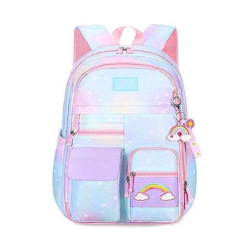 FANDARE Niedlich Kinderrucksack Schulranzen mit Brustgurt Kinder Rucksack Mädchen Junge Schultertasche Kindertasche Schulrucksack Kindergartentasche mit Reflektierender Streifen DaypacksGalaxie blau von FANDARE