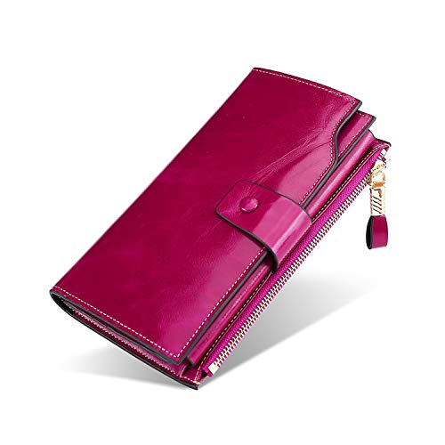 FANDARE RFID Geldbörse Damen Herren Foto Brieftasche Foto Brieftasche Schutz Münzbörsen Portemonnaie Unterarmtasche Clutches Geldklammer Kreditkartenetui Geldbeutel Reise Leder Geldbörse Lila von FANDARE