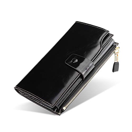 FANDARE RFID Geldbörse Damen Herren Foto Brieftasche Foto Brieftasche Schutz Münzbörsen Portemonnaie Unterarmtasche Clutches Geldklammer Kreditkartenetui Geldbeutel Reise Leder Geldbörse Schwarz von FANDARE