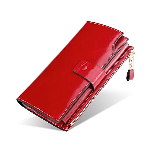 FANDARE RFID Geldbörse Damen Herren Foto Brieftasche Foto Brieftasche Schutz Münzbörsen Portemonnaie Unterarmtasche Clutches Geldklammer Kreditkartenetui Geldbeutel Reise Leder Geldbörse Weinrot von FANDARE