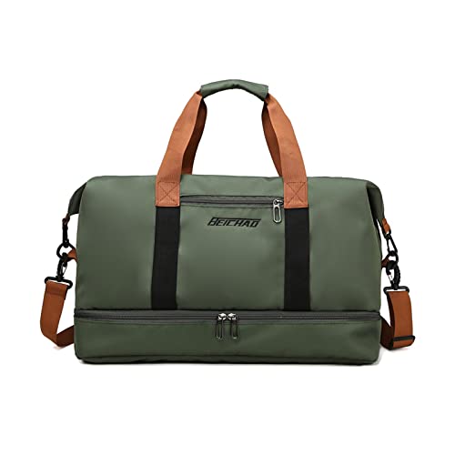 FANDARE Reisetaschen Handgepäck Duffel Tasche Sporttasche Übernachtung Sporttasche Tote Handtasche Damen Herren Weekender Tasche Kliniktasche Schwimmtasche Trainingstasche mit Schuhfach Grün von FANDARE