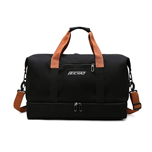 FANDARE Reisetaschen Handgepäck Duffel Tasche Sporttasche Übernachtung Sporttasche Tote Handtasche Damen Herren Weekender Tasche Kliniktasche Schwimmtasche Trainingstasche mit Schuhfach Schwarz von FANDARE