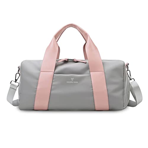 FANDARE Reisetaschen Handgepäck Sporttasche Übernachtung Sporttasche Handtasche Damen Herren Weekender Kliniktasche Schwimmtasche Trainingstasche mit Nass Trockentrenntasche & Schuhfach Graues Rosa von FANDARE