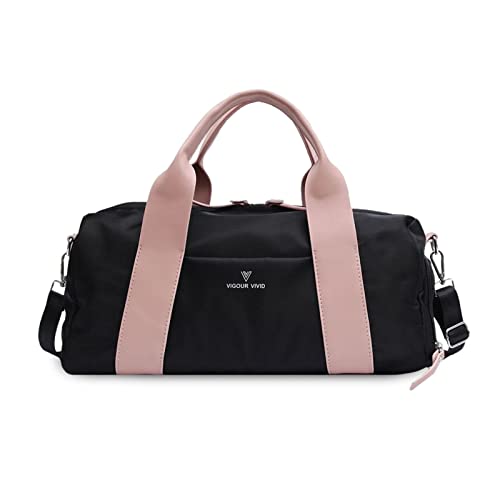 FANDARE Reisetaschen Handgepäck Sporttasche Übernachtung Sporttasche Handtasche Damen Herren Weekender Kliniktasche Schwimmtasche Trainingstasche mit Nass Trockentrenntasche & Schuhfach Schwarz Rosa von FANDARE