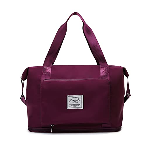 FANDARE Reisetaschen Handgepäck Tasche Faltbare Sporttasche Übernachtung Tote Handtasche Damen Herren Weekender Tasche Kliniktasche Schwimmtasche Trainingstasche mit Schuhfach Dunkelviolett von FANDARE