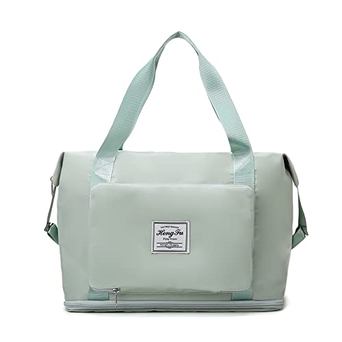 FANDARE Reisetaschen Handgepäck Tasche Faltbare Sporttasche Übernachtung Tote Handtasche Damen Herren Weekender Tasche Kliniktasche Schwimmtasche Trainingstasche mit Schuhfach Grün von FANDARE