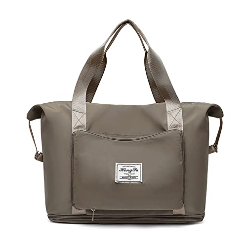 FANDARE Reisetaschen Handgepäck Tasche Faltbare Sporttasche Übernachtung Tote Handtasche Damen Herren Weekender Tasche Kliniktasche Schwimmtasche Trainingstasche mit Schuhfach Khaki von FANDARE