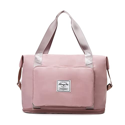 FANDARE Reisetaschen Handgepäck Tasche Faltbare Sporttasche Übernachtung Tote Handtasche Damen Herren Weekender Tasche Kliniktasche Schwimmtasche Trainingstasche mit Schuhfach Rosa A von FANDARE