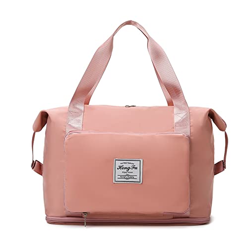 FANDARE Reisetaschen Handgepäck Tasche Faltbare Sporttasche Übernachtung Tote Handtasche Damen Herren Weekender Tasche Kliniktasche Schwimmtasche Trainingstasche mit Schuhfach Rosa B von FANDARE