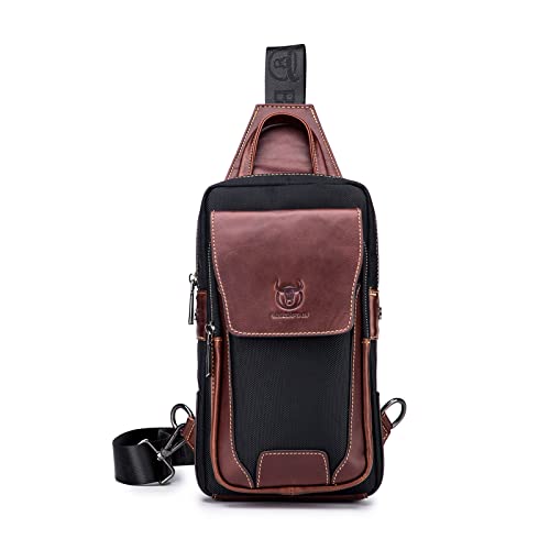 FANDARE Retro Brusttasche Herren Leder Umhängetasche Männerhandtasche Sling Bag Schultertasche Herren-Schultertaschen für Outdoor Sport Wandern Radfahren Reisen Geschäft Arbeit Crossbody Bag Braun von FANDARE