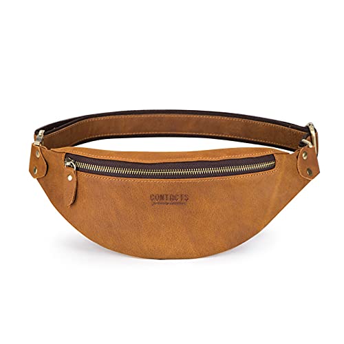 FANDARE Retro Brusttasche Leder Bauchtasche Sling Waist Bag Herren Unternehmen Schultertasche Umhängetaschen für Freien Reisen Wandern Hiking Joggen Daypacks Braun aa von FANDARE