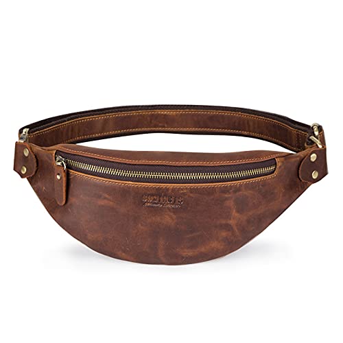 FANDARE Retro Brusttasche Leder Bauchtasche Sling Waist Bag Herren Unternehmen Schultertasche Umhängetaschen für Freien Reisen Wandern Hiking Joggen DaypacksDunkelbraun von FANDARE