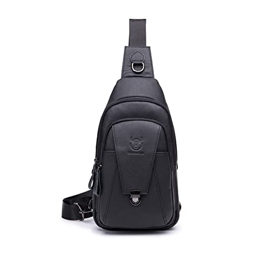 FANDARE Retro Brusttasche Leder Schultertasche Herren Sling Bag Geschäft Chest Bag Wasserdicht Umhängetasche für Schultertasche Outdoor Sport Wandern Radfahren Reisen Sling Crossbody Bag Schwarz von FANDARE