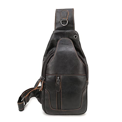 FANDARE Retro Brusttasche Leder Sling Bag Schultertasche Herren Damen Umhängetaschen Sporttasche für Freien Reisen Wandern Hiking Joggen Daypacks Schwarz von FANDARE