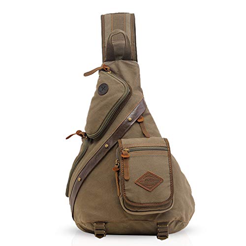 FANDARE Retro Brusttasche Leinwand Sling Bag Herren Sporttasche Rucksack Damen Schultertasche Daypacks Grosse Kapazität Umhängetasche für Outdoor Reisen Wandern Radfahren Bergsteigen Reisen Grün von FANDARE