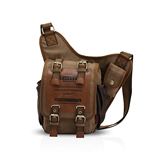 FANDARE Retro Brusttasche Leinwand Umhängetasche Herren Sporttasche Rucksack Schultertasche Daypacks Grosse Sling Bag für Outdoor Reisen Wandern Radfahren Bergsteigen Reisen Dauerhaft Khaki von FANDARE