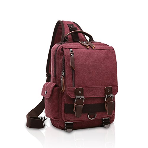 FANDARE Retro Brusttasche Sling Bag Herren Rucksack Damen Schulranzen Leinwand Schulrucksack Schultertasche Umhängetasche Rucksack Sporttasche für Schule Freizeit Reise Business Joggen von FANDARE