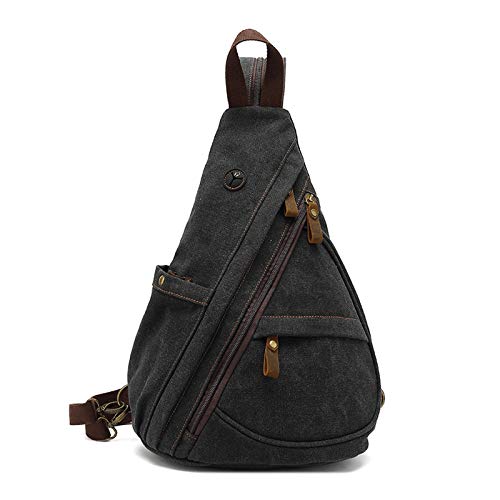 FANDARE Retro Brusttasche Sling Bag Herren Rucksack Damen Schulranzen Schulrucksack Schultertasche Umhängetasche Rucksack Sporttasche für Schule Freizeit Reise Business Joggen Schwarz von FANDARE