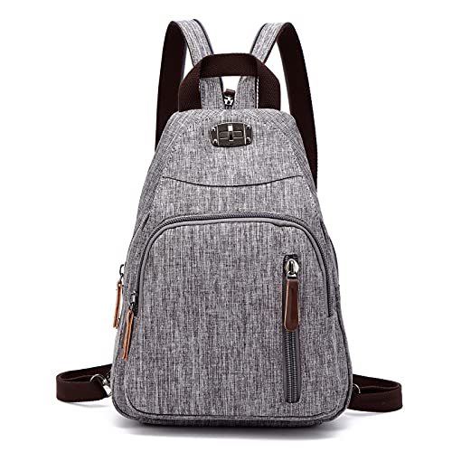 FANDARE Retro Brusttasche Sling Bag Klein Rucksack Schulranzen Umhängetasche Schulrucksack Sporttasche für Damen Herren Pendeln Schule Freizeit Reise Daypacks Dauerhaft Polyester Grau von FANDARE