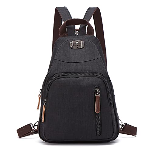 FANDARE Retro Brusttasche Sling Bag Klein Rucksack Schulranzen Umhängetasche Schulrucksack Sporttasche für Damen Herren Pendeln Schule Freizeit Reise Daypacks Dauerhaft Polyester Schwarz von FANDARE