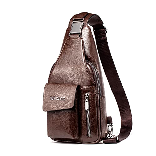 FANDARE Retro Brusttasche Ultraleicht Sling Bag Geschäft Umhängetasche für Herren Schultertasche Outdoor Sport Wandern Radfahren Reisen Wasserdicht Leder Dunkelbraun von FANDARE