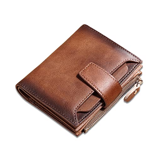 FANDARE Retro Geldbörse Herren Kurz Portemonnaie mit NFC Brieftasche Leder Portmonee Beutel Geldklammer Kreditkartenetui Geldbeutel mit 18 Kartenschlitz Wallet Braun von FANDARE