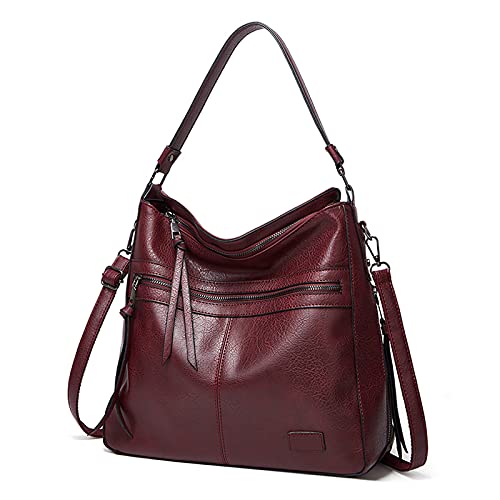 FANDARE Retro Handtaschen Damen Schultertasche Umhängetasche Wasserdicht PU Leder Frauen Quaste Tragetasche für 12.9 Zoll Laptoptasche Büro Schule Pendeln Reisen Arbeitstasche Weinrot von FANDARE