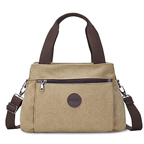 FANDARE Retro Handtaschen Leinwand Schultertasche Damen Umhängetasche Frauen Crossbody Messenger Bag Shopper Reisen Arbeitstasche Khaki von FANDARE