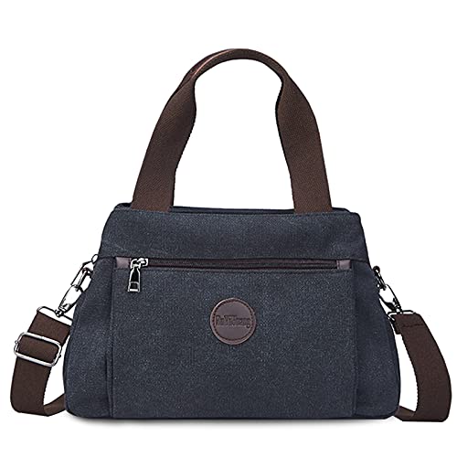 FANDARE Retro Handtaschen Leinwand Schultertasche Damen Umhängetasche Frauen Crossbody Messenger Bag Shopper Reisen Arbeitstasche Schwarz von FANDARE