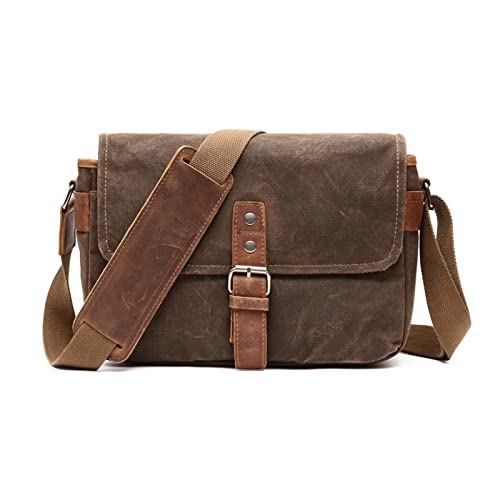 FANDARE Retro Kamera Umhängetasche Herren Segeltuch Arbeitstasche Damen Messenger Bag Schultertasche Herrentasche zum Umhängen für Reise Schule Hochschule Arbeit Outdoor Schulranzen Khaki von FANDARE