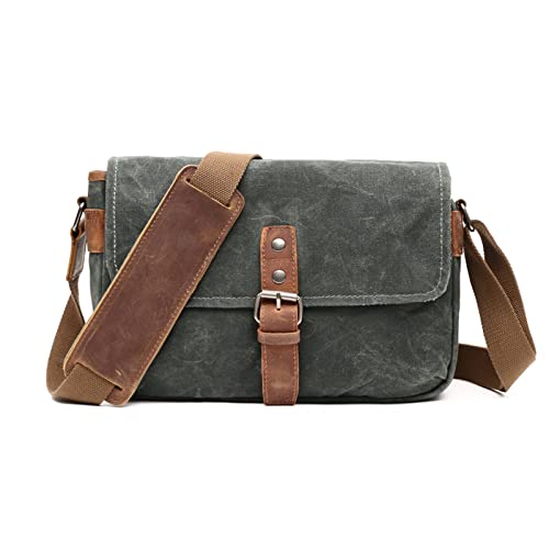 FANDARE Retro Kamera Umhängetasche Herren Segeltuch Arbeitstasche Damen Messenger Bag Schultertasche Herrentasche zum Umhängen für Reise Schule Hochschule Arbeit Outdoor Schulranzen See Grün von FANDARE