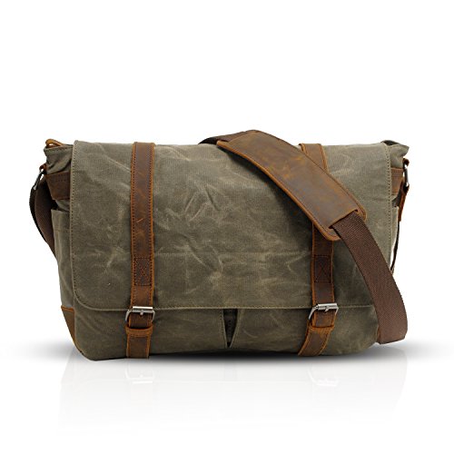 FANDARE Retro Umhängetasche Messenger Bag Canvas Schultertasche für 14 Zoll Laptop Briefcase Schultertaschen Herren Damen Sporttasche Arbeit Schule Schulranzen, grün, L, Retro von FANDARE